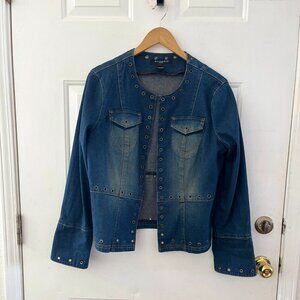 Sandro Woman's Denim Grommet Detail Bell Sleeves Light Weight Jacket Sz lr